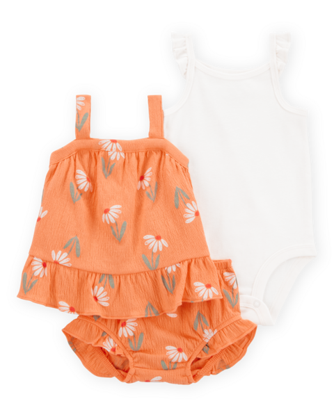 Carters Conjunto De Short Floral Orange para Bebé Niña
