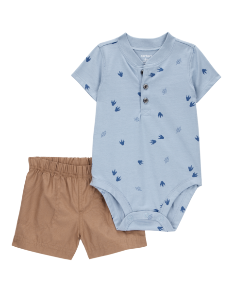 Carters Conjunto De Short Mini Dino Footprint Blue para Bebé Niño