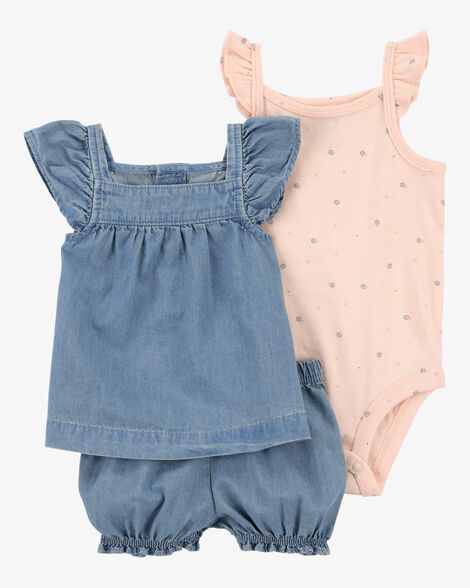CARTERS BEBE NIÑA CONJ. DE SHORT CHAMBRAY PINK FLORAL