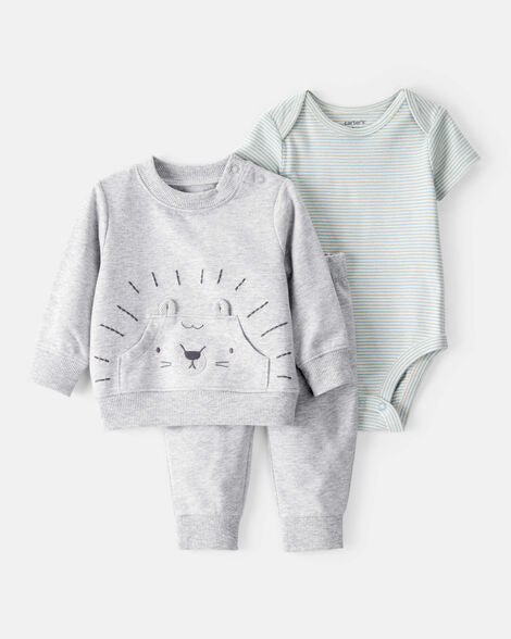 CARTERS BEBE NIÑO CONJ. DE PANTALON CARDI GRAY LION 3PCS