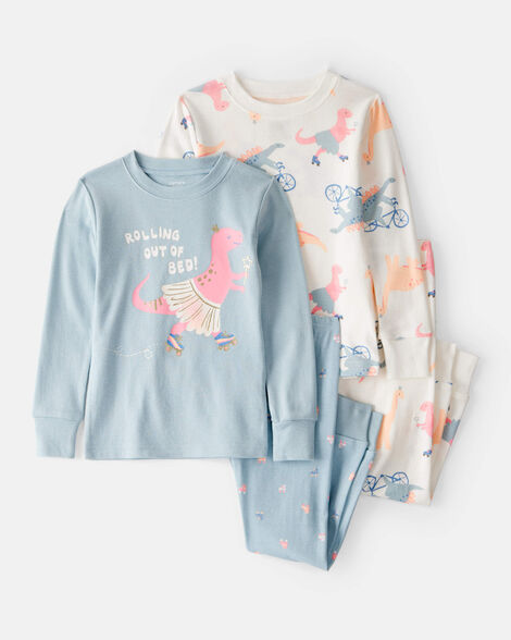 CARTERS NIÑA PIJAMA COTTON BLUE-PINK DINOSAUR PRT 4PCS
