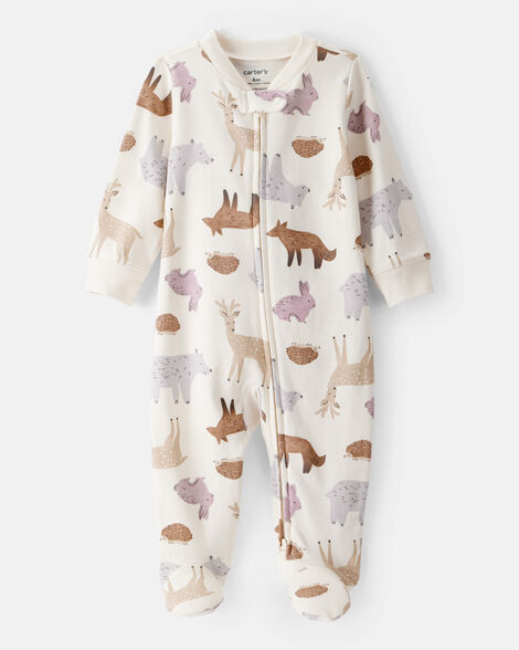 CARTERS BEBE NIÑA PIJAMA CREAM WOODLAND PRINT