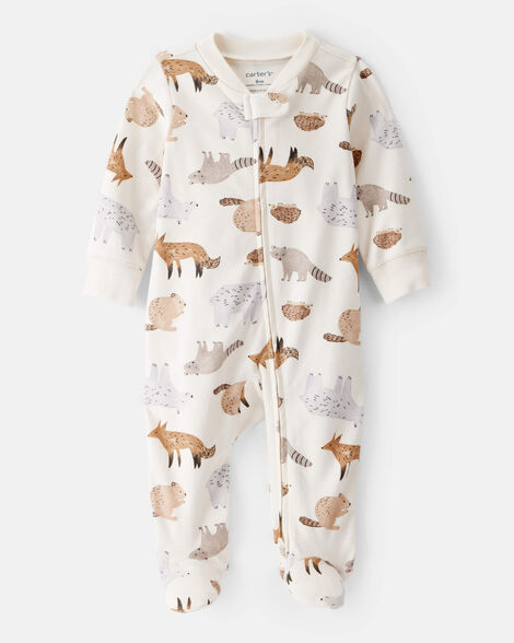 CARTERS BEBE NIÑA PIJAMA CREAM WOODLAND PRINT
