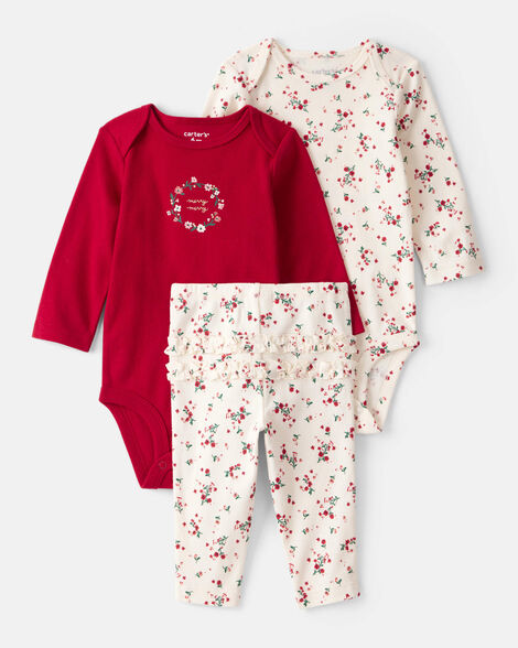 CARTERS BEBE NIÑA CONJ. DE PANTALON CHRISTMAS RED 3PC
