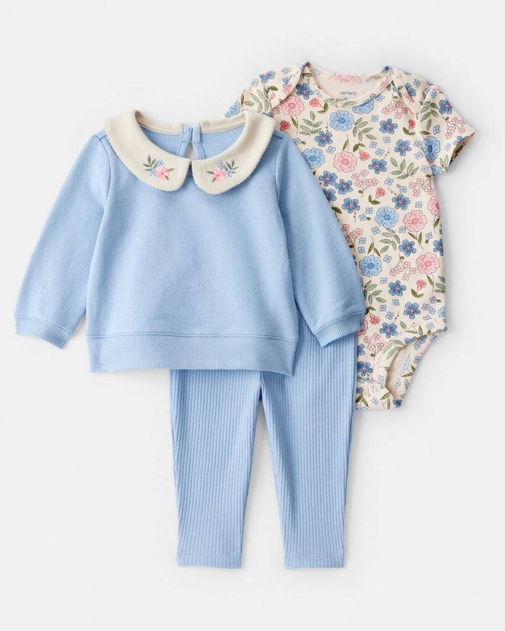 CARTERS BEBE NIÑA CONJ. DE PANTALON CARDI BLUE 3PCS