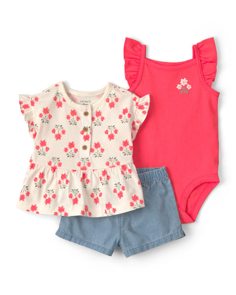 Carters Conjunto De Short 3pcs para Bebé Niña