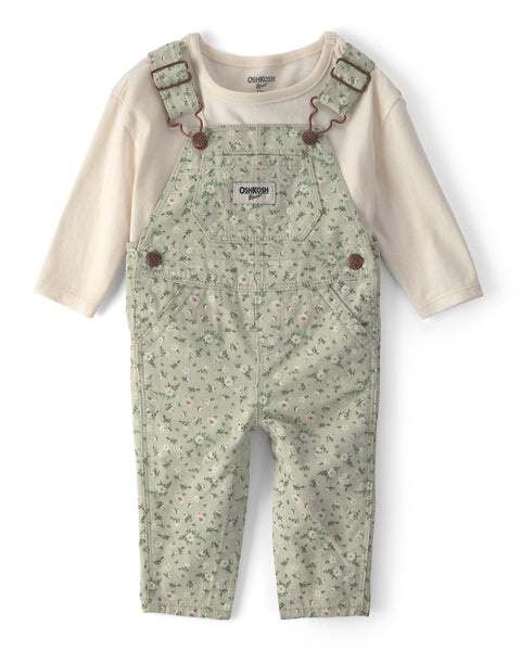 OSHKOSH BEBE NIÑA CONJ. DE OVEROL GREEN/IVORY FLORAL