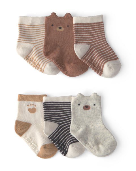 Carters Media Booties Neutral Bear Stripe 6pcs para Niño