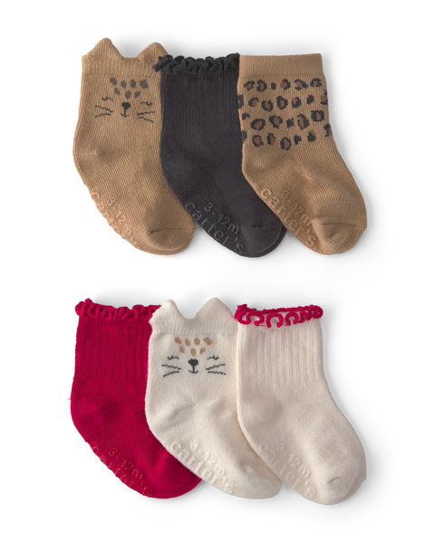 Carters Media Booties Red Leopard Face 6pcs para Niño