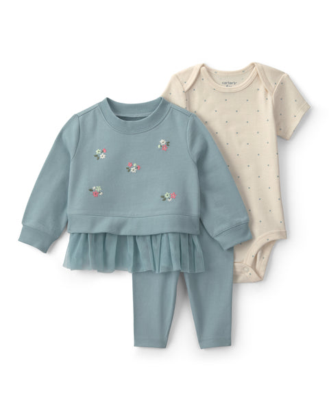 Carters Conjunto De Pantalon Embroidery Cardi Floral 3pcs para Bebé Niño