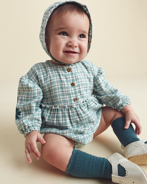 Carters Overol Checked Bule W/bonnet para Bebé Niña