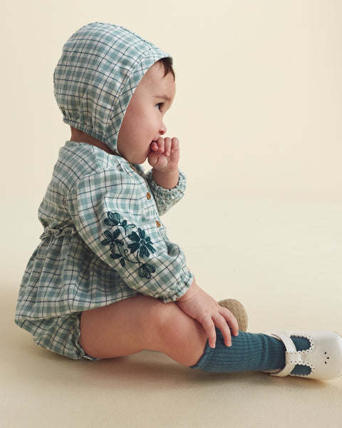 Carters Overol Checked Bule W/bonnet para Bebé Niña