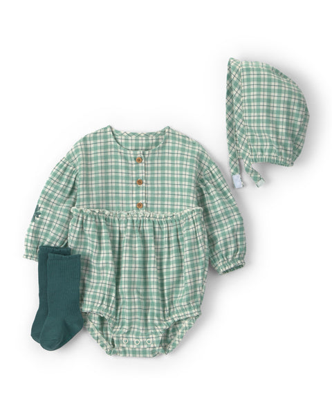 Carters Overol Checked Bule W/bonnet para Bebé Niña