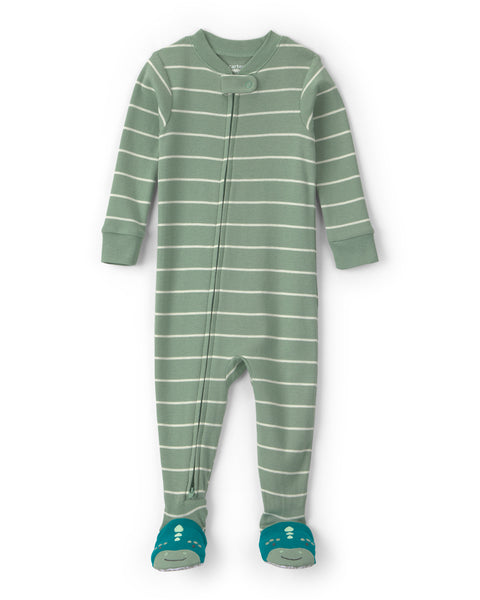 Carters Pijama Cotton Green Stripe Dino Feet para Bebé Niño