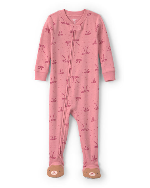 Carters Pijama Cotton Pink Bow W Bear Feet para Bebé Niño