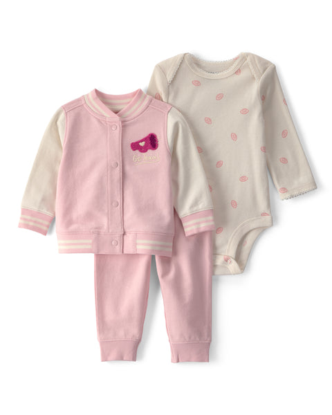 Carters Conjunto De Pantalon Varsity Cardi Light Pink 3pcs para Bebé Niña