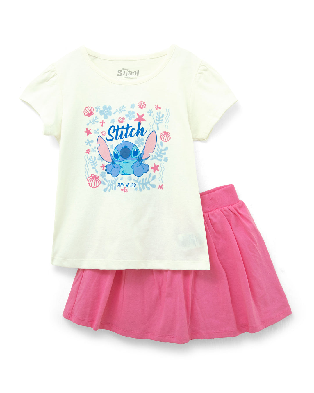 ST. JACKS NIÑA CONJ. DE FALDA STITCH BLANCO/ROSADO
