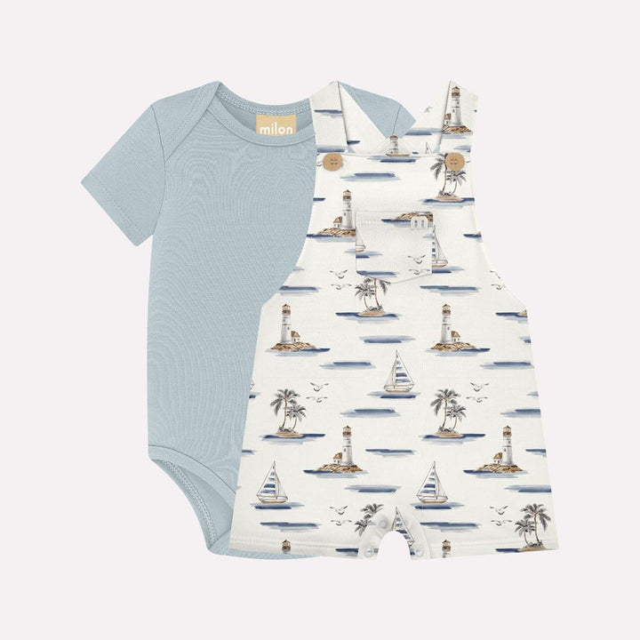 MILON BEBE NIÑO OVEROL CON BODY CELESTE