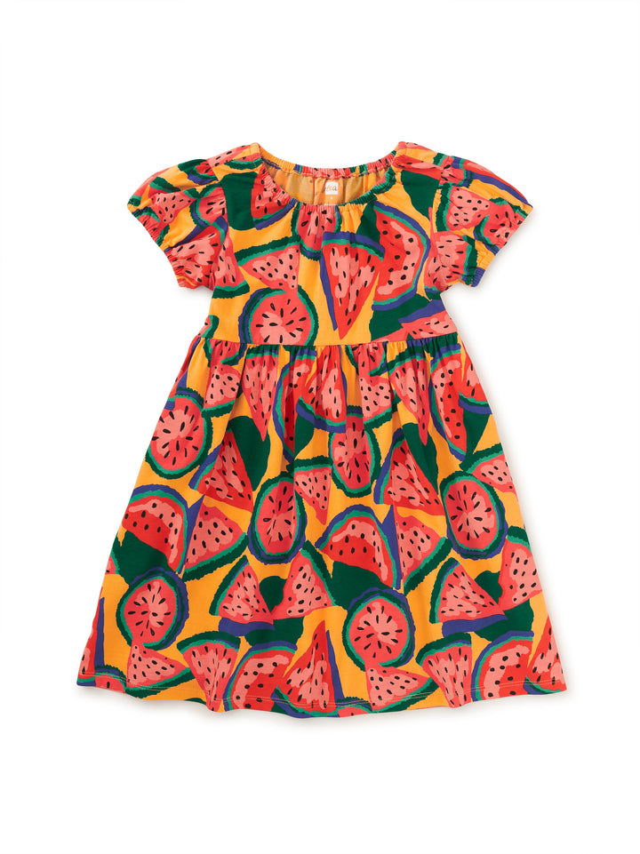 TEA COLLECTION NIÑA VESTIDO PUFF SLEEVE EMPIRE WIGGLY WATERMELONS