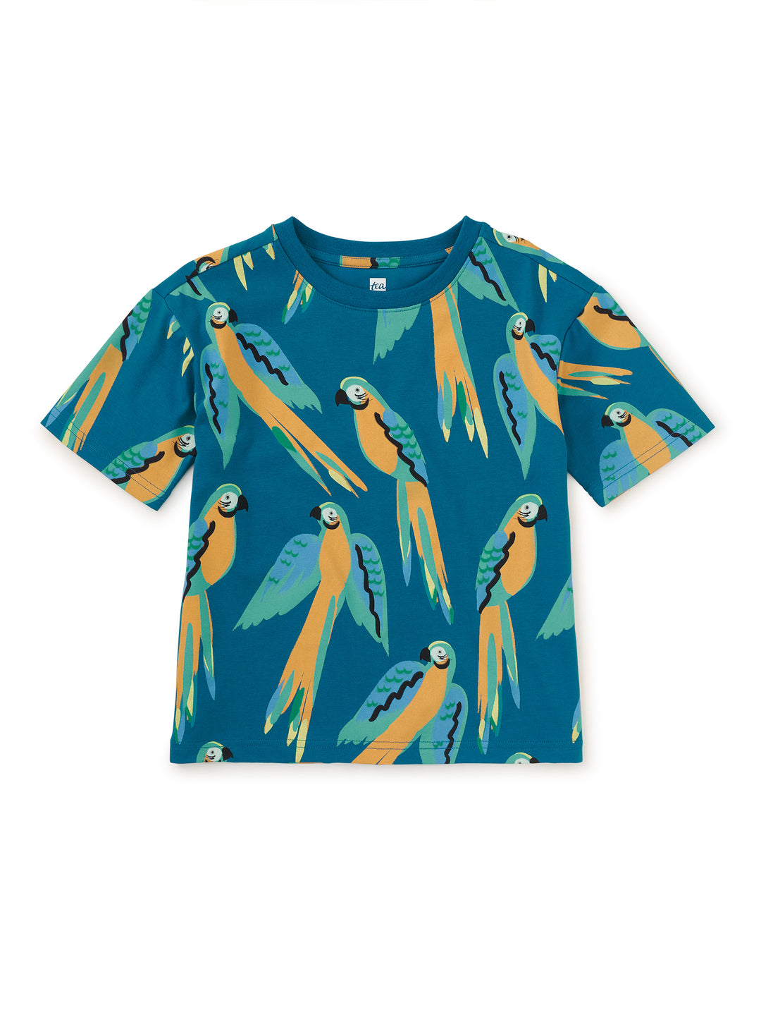 TEA COLLECTION NIÑA TSHIRT EASY PRINTED BLUE & YELLOW MACAWS