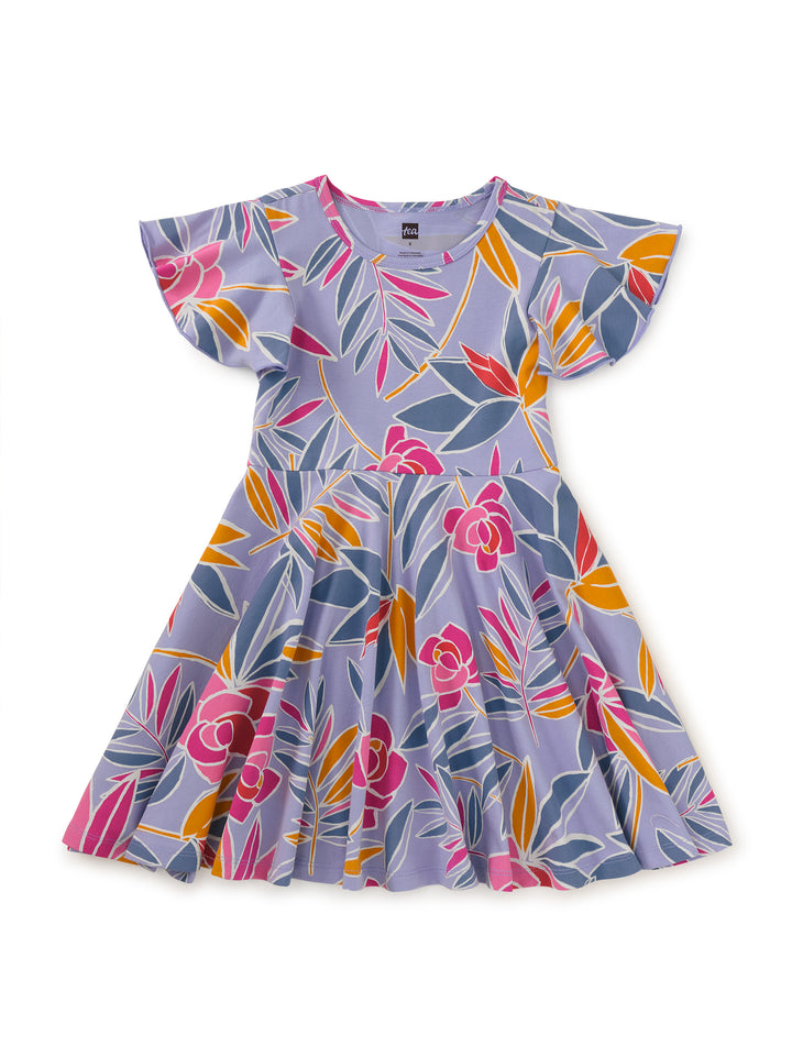 TEA COLLECTION NIÑA VESTIDO FLUTTER SLEEVE TWIRL TROPICAL GARDENIAS