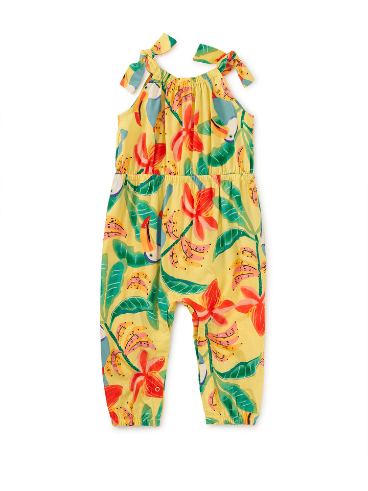 TEA COLLECTION BEBE NIÑA ROMPER TIE SHOULDER TOUCAN BANANA TREE