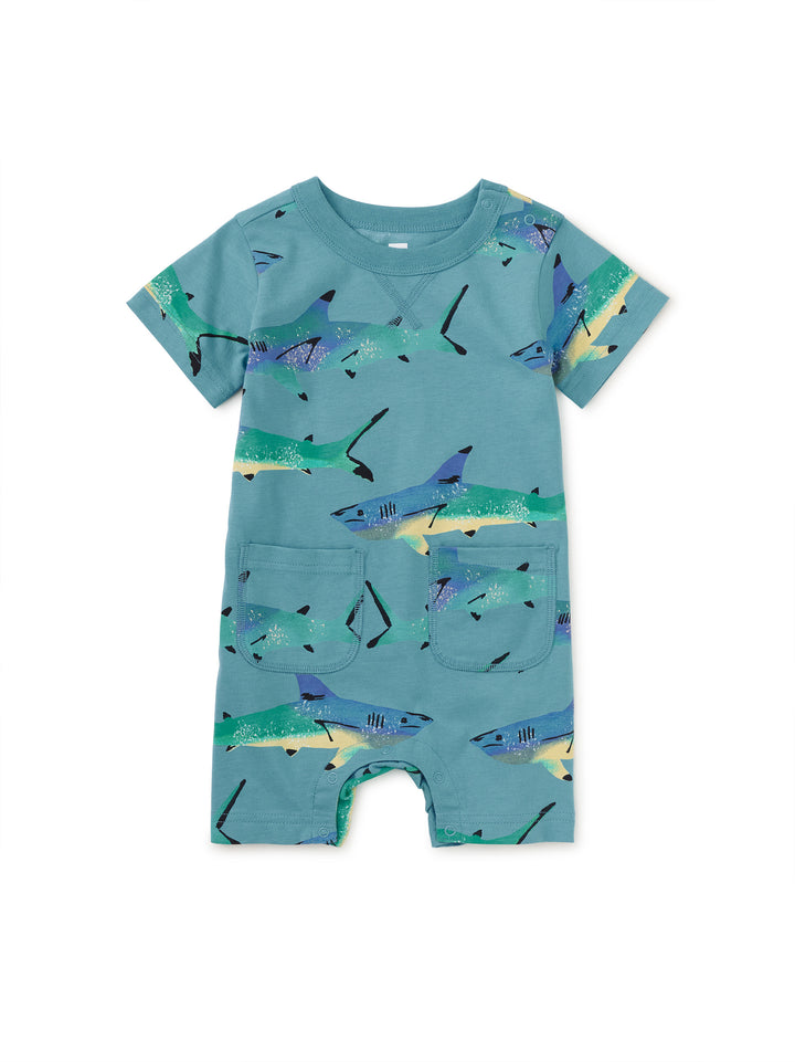 TEA COLLECTION BEBE NIÑO ROMPER DOUBLE POCKET PAINTED SHARK