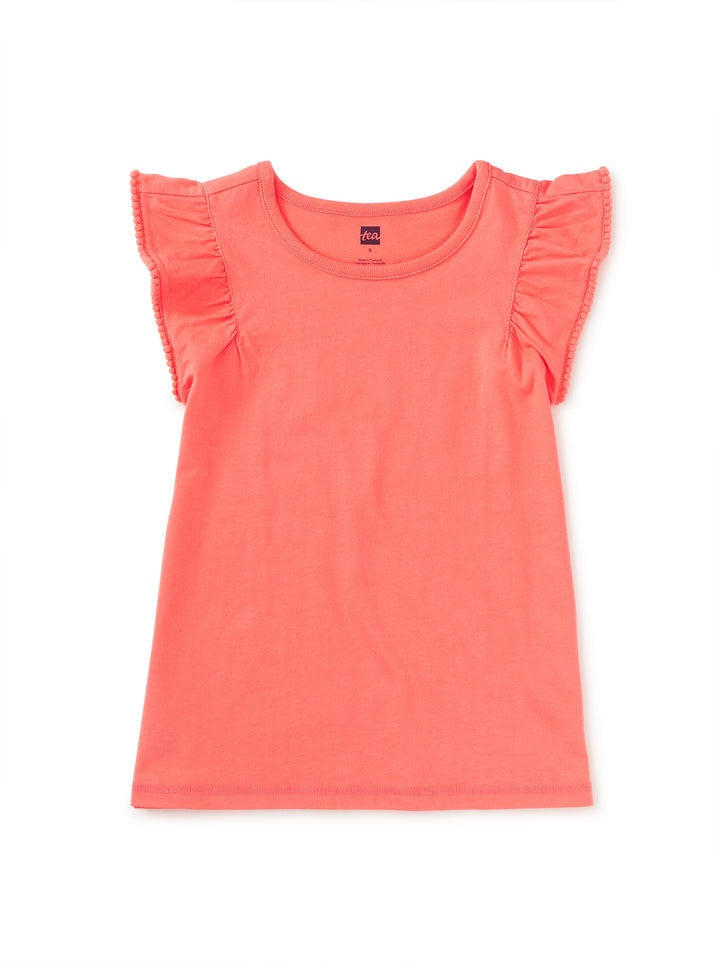 TEA COLLECTION NIÑA BLUSA POM-POM FLUTTER TOP SUNSET PINK