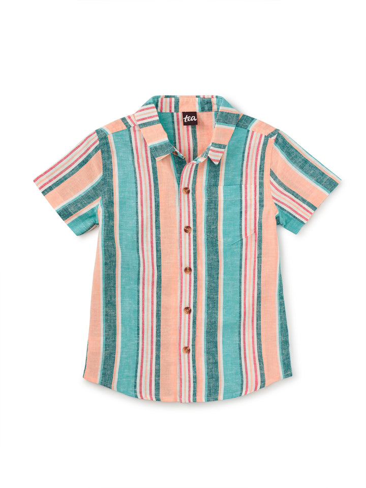 TEA COLLECTION NIÑO CAMISA STRIPE BUTTON UP CYAN