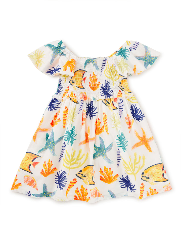 TEA COLLECTION NIÑA VESTIDO FLUTTER SLEEVE WATERCOLOR SEA LIFE