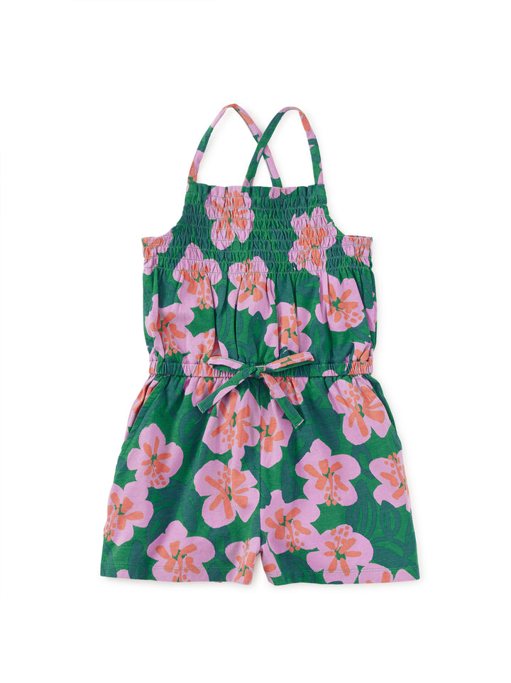 TEA COLLECTION NIÑA ROMPER SMOCKED STRAPPY BOLD HIBISCUS