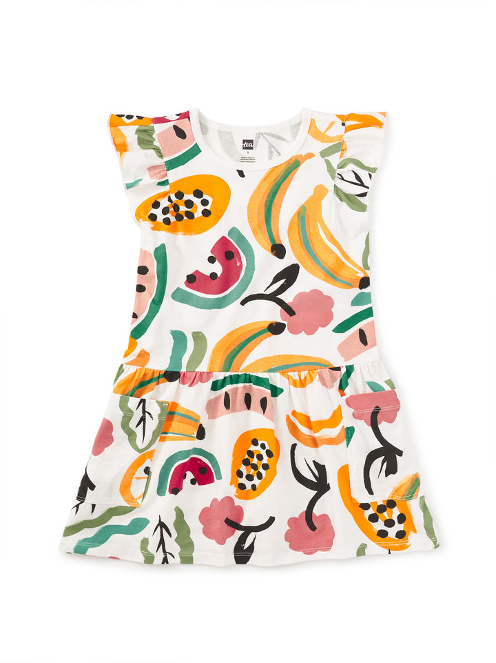 TEA COLLECTION NIÑA VESTIDO FLUTTER SLEEVE TROPICAL FRUIT