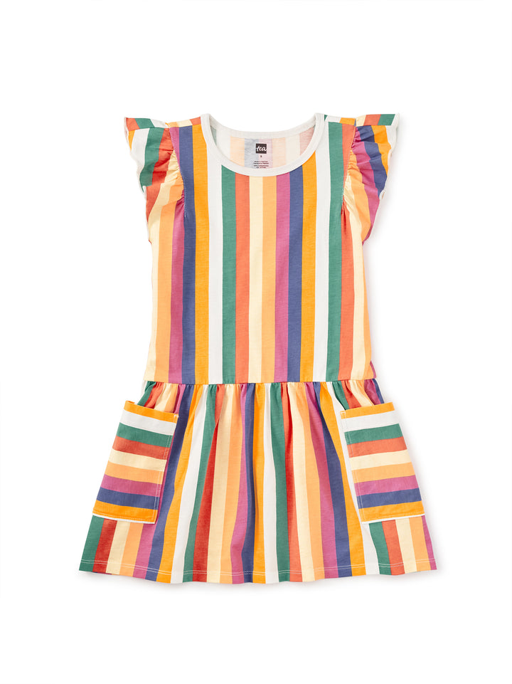 TEA COLLECTION NIÑA VESTIDO FLUTTER SLEEVE SUNSET STRIPE