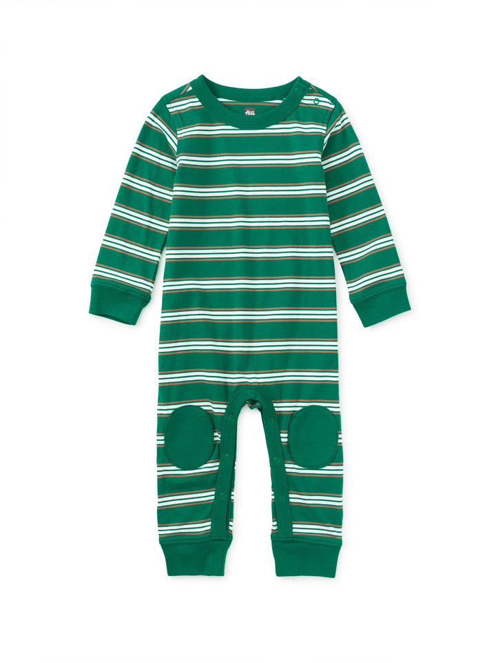 TEA COLLECTION BEBE NIÑO ROMPER STRIPE KNEE PATCH VIRIDIAN