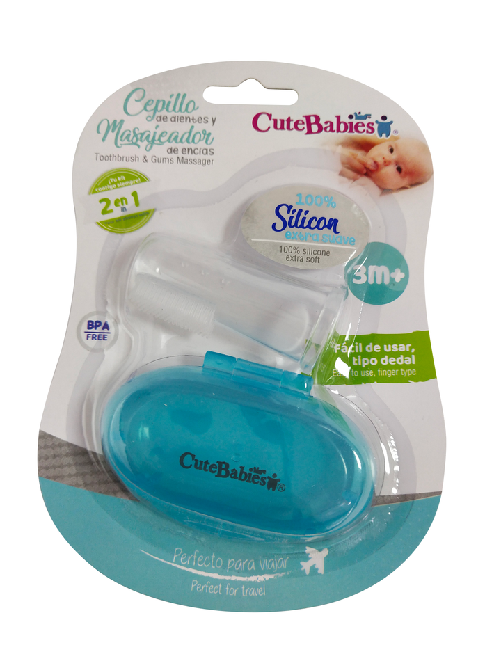 CUTEBABIES CEPILLO DE DIENTES Y MASAJEADOR DE ENCIAS TURQUESA 2 EN 1
