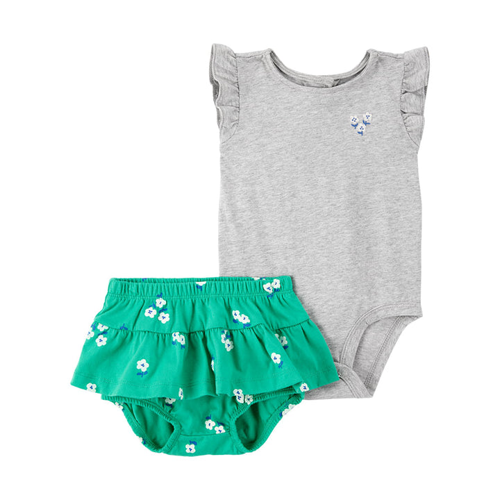 Carters Conjunto De Short Gray Green Floral para Bebé Niña