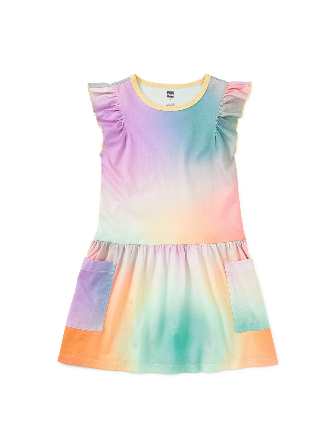 Tea Collection Vestido Flutter Sleeve Pocket Rainbow Gradient para Niña