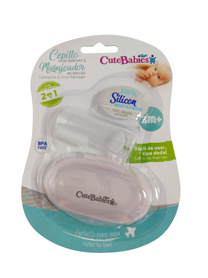CUTEBABIES CEPILLO DE DIENTES Y MASAJEADOR DE ENCIAS ROSADO 2 EN 1