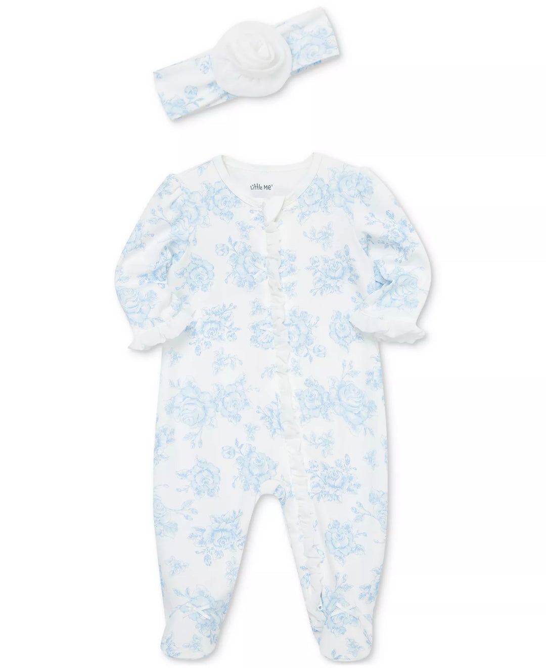 LITTLE ME BEBE NIÑA PIJAMA & HEADBAND BLUE ROSES FLORAL