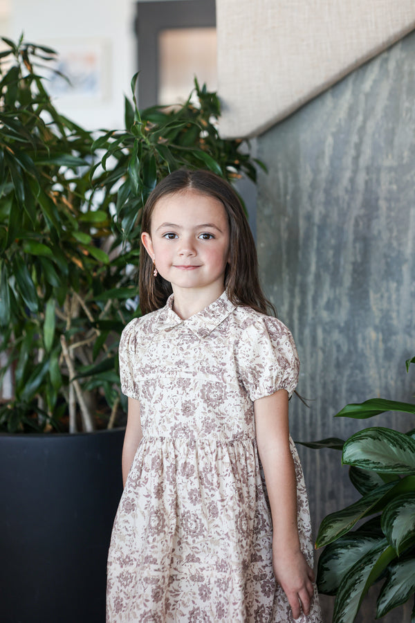 MANIERE NIÑA VESTIDO PLEATED GARDEN FLORAL SAND