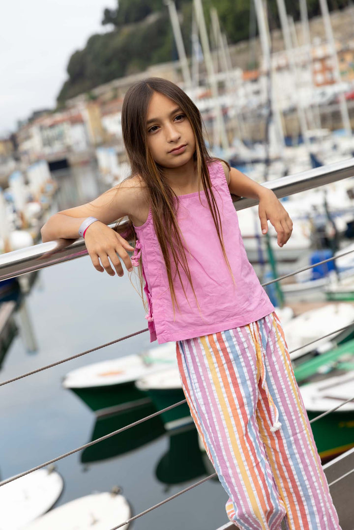 Piglo Conjunto Top Amarrado y Pantalón Arcoíris para Niña