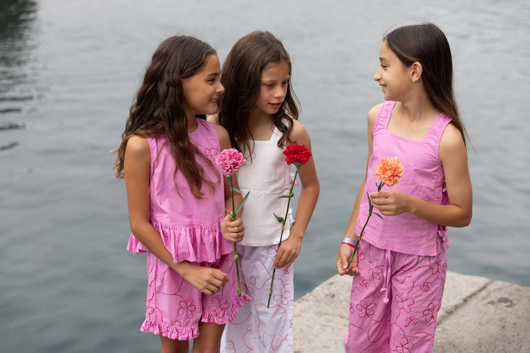 Piglo Conjunto Top Amarrado y Pantalón Jardín Rosado para Niña
