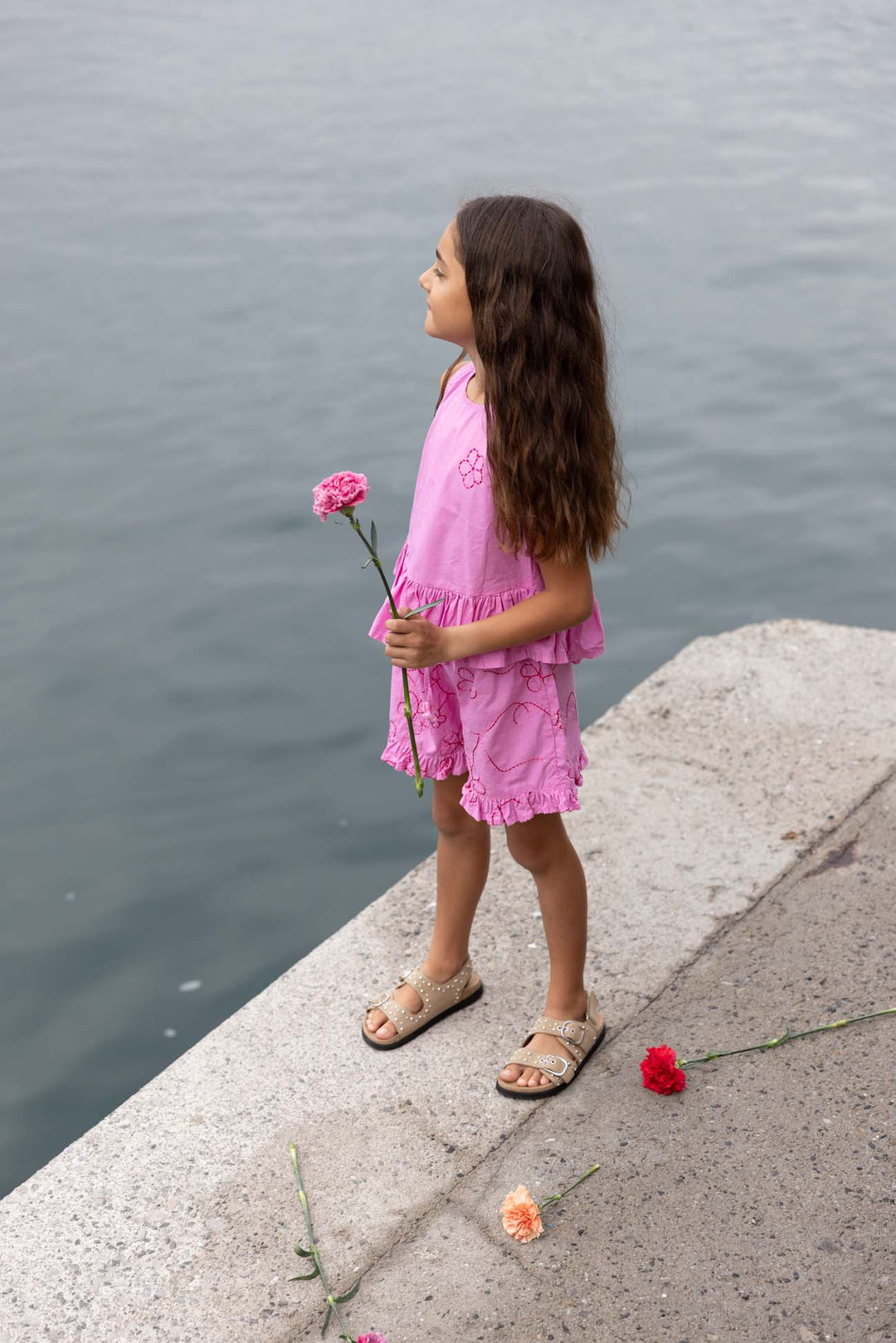 Piglo Conjunto Top Amarrado y Pantalón Jardín Rosado para Niña