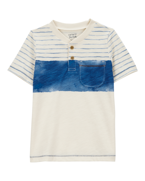 Carters Tshirt Ivory Blue Colorblock para Niño