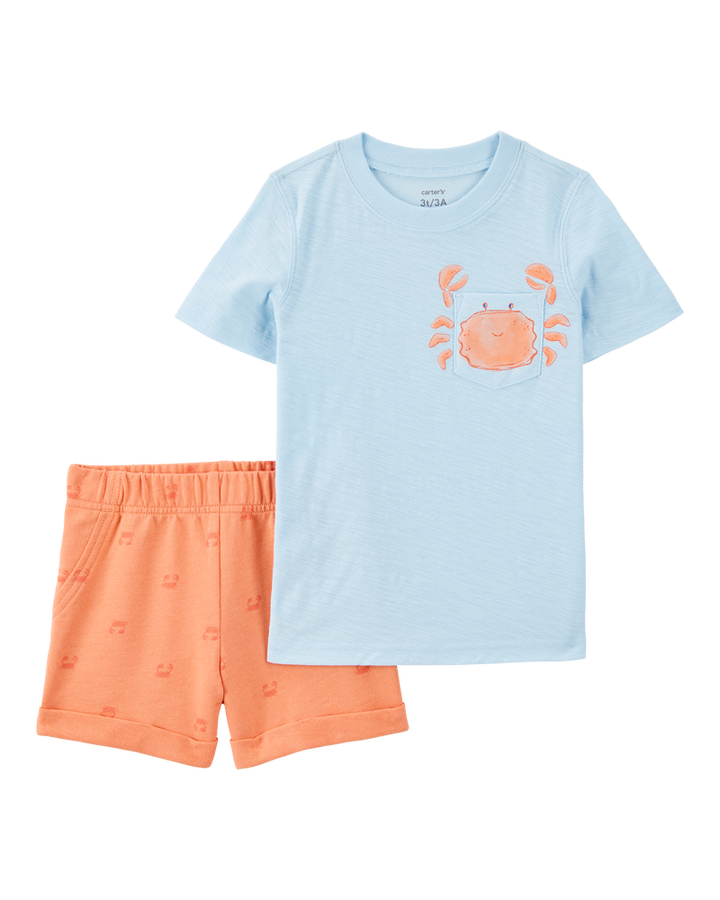 CARTERS NIÑO CONJ. DE SHORT BLUE ORANGE CRAB 2PK
