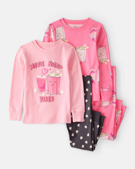 CARTERS NIÑA PIJAMA COTTON PINK-BLUE MOVIE NIGHT 4PCS