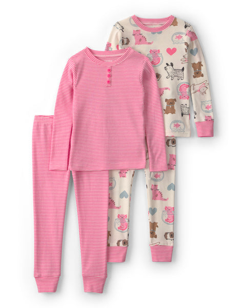 Carters Pijama Cotton Pet Print W/pink Stripe 4pcs para Niña