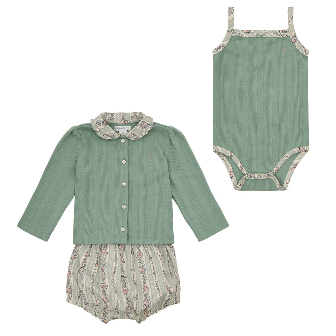 Conjunto de Short 3 Piezas de Punto para Bebé Niña - Faded Mint