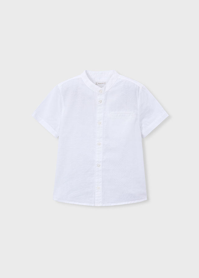 Mayoral Camisa M/c Cuello Chino Lino Blanco para Niño