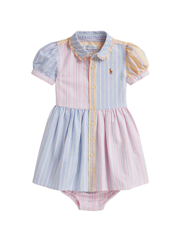 RALPH LAUREN BEBE NIÑA VESTIDO CLASSIC OXFORD BLUE PINK YELLOW MULTI